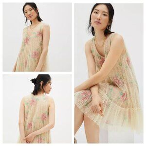 NWT Anthropologie Geisha Designs Sequined Floral Tulle Mini Dress S